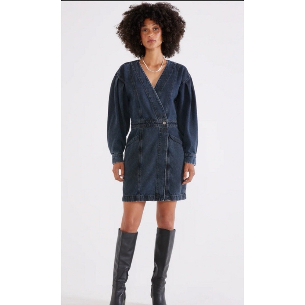 ÉTICA Mira Denim Wrap Dress Size Medium Long Sleeve Western Jean